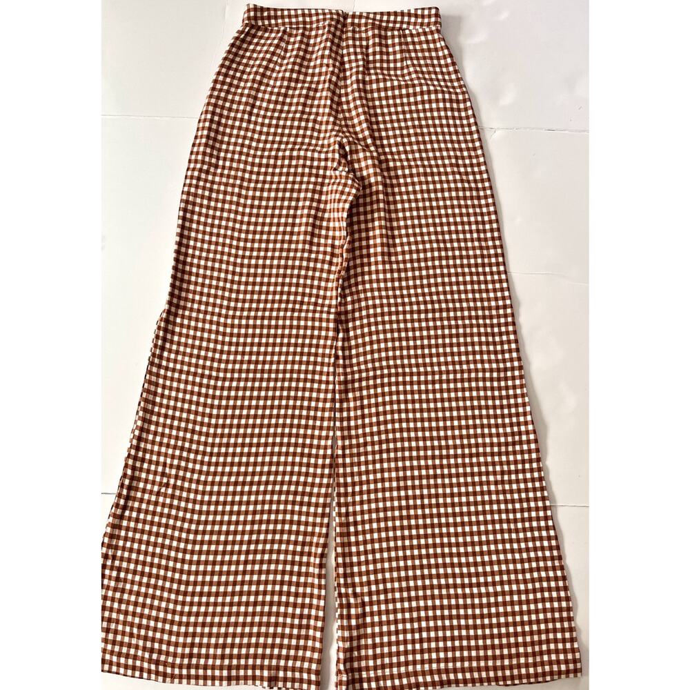 Reformation Sorrenti Wide Leg Pants Women Size 2 Chestnut Brown Check 90’s Y2K - Picture 11 of 12